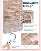 BAGSMART Hanging Jewelry Organizer, Necklace Holder Anti-tangle Earrings Rings Hanger with Pockets Hang on Closet, Wall, Door,1 Piece, Extra Large Grey