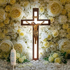 MoSavris Crucifix Wall Cross with Jesus with LED Light Handmade Wood Cross Wall Decor 13 Inch Catholic Wooden Cross for Faith & Blessing Wall or Home Decor Faith Gift for your Acquaintances