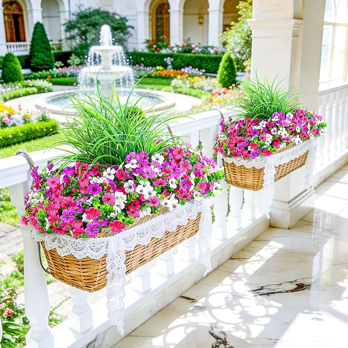 Artificial Flowers for Outdoors, 14 Bundles UV Resistant Fake Flowers Daisy with Greenery Plants,Faux Outdoor Flowers for Spring Summer Decoration, Outdoor Faux Plants Home Window Porch Patio Yard