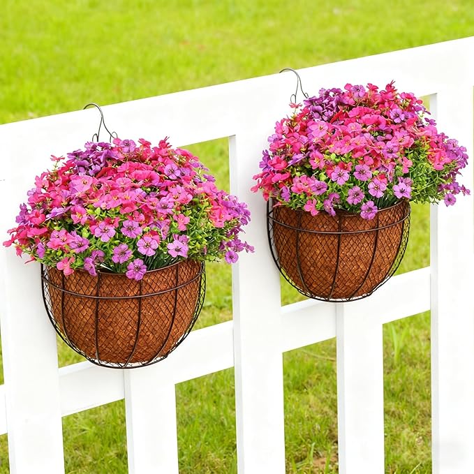 24 Bundles Artificial Flowers for Outdoor Realistic Faux Flower Spring Summer Garden Home Decoration,Hanging Daisy with Eucalyptus Leaves Fake Plants Greenery Balcony Porch Patio Front Door Decor