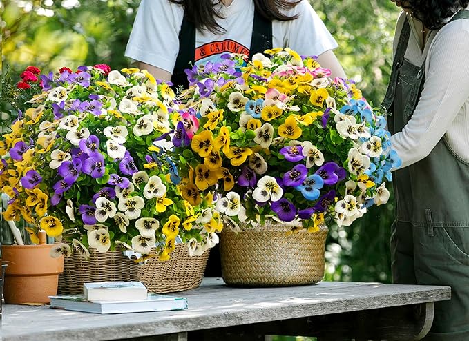 Artificial Flowers for Outdoors Fake Plants, 12pcs Fake Flowers Artificial Plants Outdoor UV Resistant,Silk Faux Flowers Shrubs Greenery Plants for Porch Garden Patio Window Box Decor