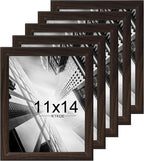 KTKDE 11x14 Picture Frame Set of 5,Wooden frames walnut, Vertical & Horizontal Wall Hanging for Wall Display,Studio Gallery Photo Frame for Photos, Posters & Art Prints