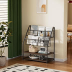VECELO Magazine Rack FloorStanding,Magazine Display Stand Brochures Newspaper Holders,with 2 Shelves Board for Office,Library,Exhibition Hall,Hospital Indoor&Outdoor,Grey