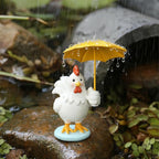 Funny Chicken Resin Statue - Cute Baby Chicken with Yellow Umbrella Statue for Fairy Garden Decor Spring Chick Figurine for Outdoor Planter Yard Patio Lawn Indoor Table Decor for Home Gifts