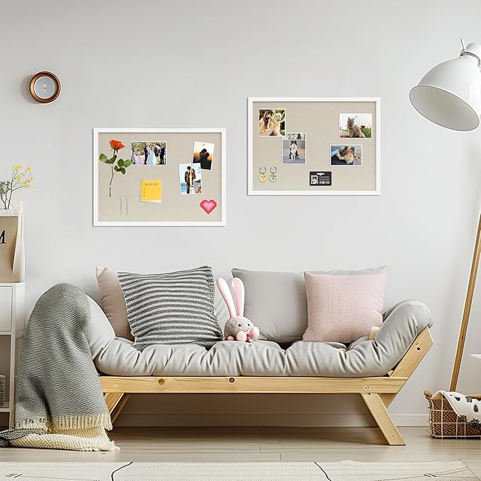DAHAPYBOO Cork Board with Linen White 2Pack,Bulletin Board 23"x17" Hanging Corkboards for Office Home School Message Board or Vision Board Decoration.