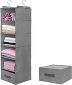 Large Hanging Sweater Organizer for Closet,Collapsible 6-Shelf Hanging Closet Shelves with Drawers, Washable (Grey-6 Shelf-1 d)