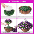 Artificial Hanging Flowers 12 inch Basket, Faux Silk Petunias Flower Arrangement,Coconut Lining Pot Planter with Morning Glories Patio Garden Porch Deck Spring Summer Decor(Purple Edge)