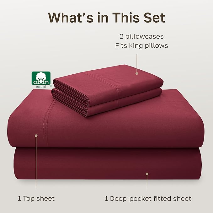 California Design Den Deep Pocket King Sheet Set - Luxury 600 Thread Count Bed Sheets 100% Cotton Sateen, Cooling King Size Sheets Set, Hotel-Quality, Better Than Egyptian Cotton Sheets - Brick Red