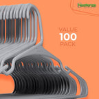NEATERIZE Clothes Hangers Plastic 100 Pack for Adults - Plastic Hangers, The Perfect Coat Hanger and Space Saving Clothes Hangers for Closet - Grey Hangers