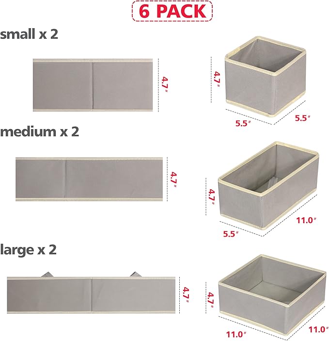 DIOMMELL Foldable Cloth Storage Box Closet Dresser Drawer Organizer Fabric Baskets Bins Containers Divider with Drawers for Clothes, Underwear, Bras, Socks, Lingerie, Clothing, Set of 6