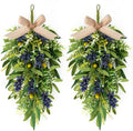 2 PCS 24'' Spring Summer Swags for Front Door Artificial Eucalyptus Olive Boxwood Leaves Teardrop Swags Greenery Swag Wreath Spring Summer Hanging Swag for Farmhouse Wedding Cabinet Home Outdoor Decor