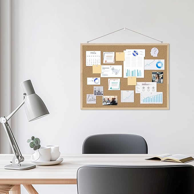 DAHAPYBOO Cork Board Bulletin Board,24x18 Cork Board for Office with Pin Oak Wood Boards,Message Board or Vision Board Decoration.