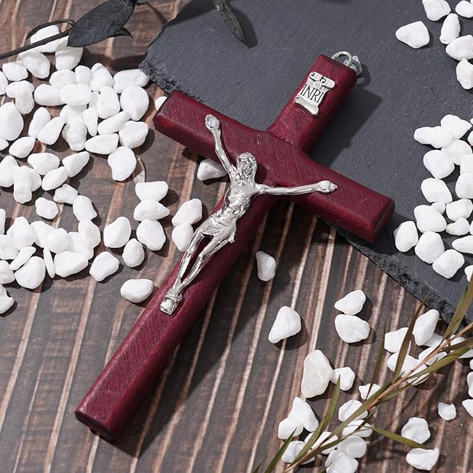 ZYFLSQ Catholic Crucifix Wall Cross 3 Pack, 4.7 inch Small Catholic Wooden Jesus Cross for Home Decor, Hanging Cross for Wall