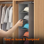 Lifewit Hat Organizer for Baseball Caps, Hat Rack Hanging Storage, Non-Woven Fabric Display Shelf Holds Up to 40 Hats, Cap Holder Hanger for Closet, Bedroom, 10 Compartments, Gray, 2 Packs