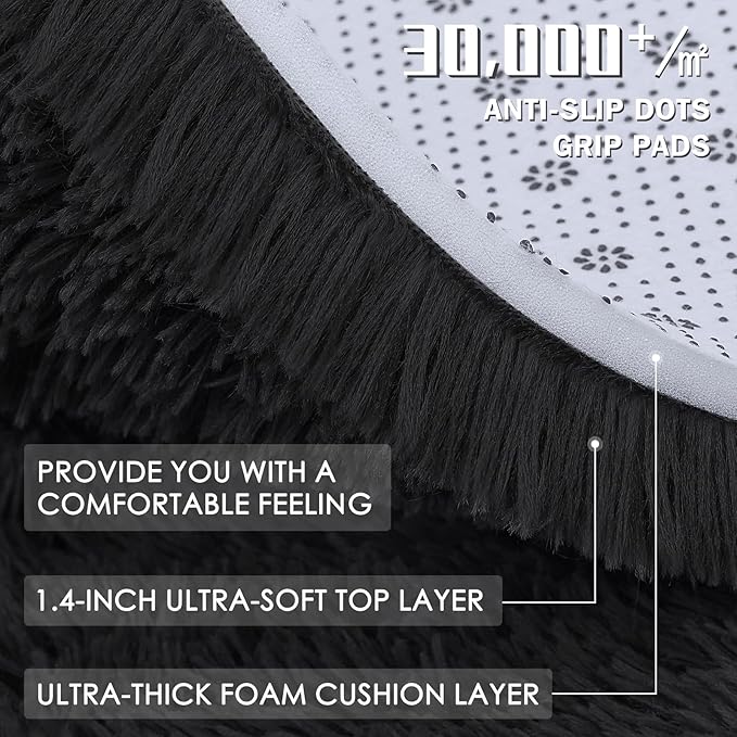 OLANLY 6x10 Machine Washable Large Area Rugs for Living Room, Bedroom, Soft Fluffy Shaggy Bedside Rug, Indoor Floor Carpet for Kids Girls and Boys, Dorms, Nursery, Home Decor Aesthetic, Black