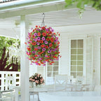 INQCMY Artificial Hanging Flowers with Basket for Spring Outdoor Decoration 3 Bunches of Silk Daisy Flower Uv Resistant for Garden Porch Patio Balcony Yard Decor (Red Purple)
