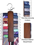Umo Lorenzo 2 Pack Premium Wooden Necktie and Belt Hanger, Walnut Wood Center Organizer and Storage Rack with a Non-Slip Finish - 20 Hooks