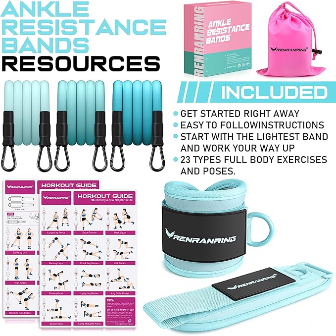 Ankle Resistance Bands with Cuffs, Ankle Bands for Working Out, Ankle Resistance Band for Legs and Glutes Workout Equipment, Butt Exercise Equipment for Women