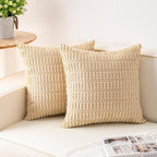 Aegero Pack of 2 Corduroy Decorative Throw Pillow Covers 22x22 Inch Soft Striped Pillow Covers Modern Farmhouse Home Decor for Sofa Living Room Couch Bed（Beige）