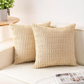 Aegero Pack of 2 Corduroy Decorative Throw Pillow Covers 24x24 InchSoft Striped Pillow Covers Modern Farmhouse Home Decor for Sofa Living Room Couch Bed（Beige）