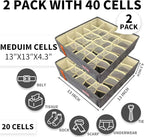 2 Pack Sock Organizer Drawer Divider, 20-Grid Foldable Storage Box with Handles for Underwear, Bras, Clothes, Baby Clothes, Ideal for Drawer, Wardrobe, Closet Organizers and Storage (Grey)