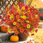 Artificial Mums Fall Flowers for Outdoors, 12 Bundles Artificial Plants Outdoor Fake Flowers UV Resistant, Outdoor Fake Plants Faux Silk Flowers for Porch Outside Planter Window Box Garden