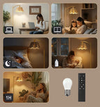 Oneach Arc Floor Lamp for Living Room with 3 Color Temperatures, Rattan Boho Floor Lamp with Remote & Dimmable Bulb, Farmhouse Floor Lamps Suitable for Bedroom, Study(Light Woodgrain)