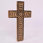 Samhita Mango Wood Wall Cross, Jesus Christ Floral Carving Family Cross Decor,Home Decoration (10" x 6" x 0.5")
