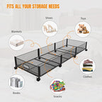 Under Bed Storage With Wheels, 47.2''/90lbs/57.6L, Metal Frame Under Bed Rolling Storage, Tool-Free Assembly Underbed Drawers, Underbed Organizer Containers for Shoes, Clothes and Toys