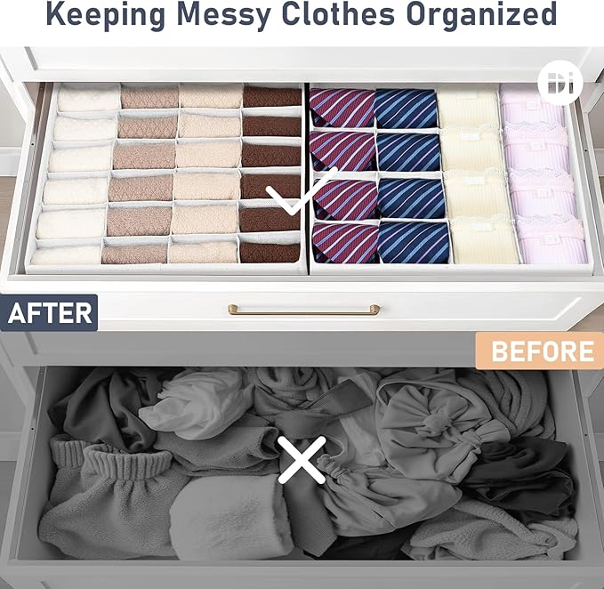 DIMJ Sock Organizer Drawer Organizer - Dresser Underwear Drawer Organizer for Storing Socks, Handkerchiefs, Ties, Belts, White