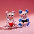 HDCRYSTALGIFTS 2pcs Crystal Bear Figurine Collectibles Gift for Mom Women 2.4inch Art Glass Teddy Bear Animals Paperweight Statue Anniversary Birthday Home Tabletop Wedding Party Decor