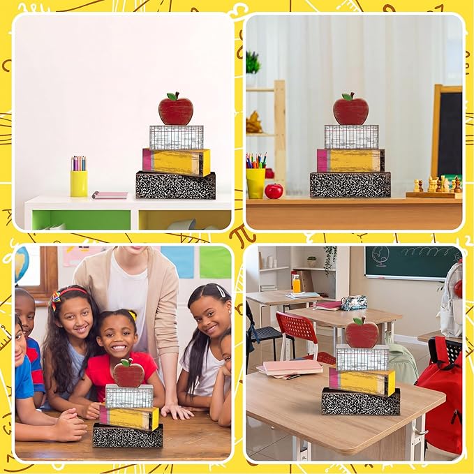 Lineshading 4 Pcs Back to School Table Decorations Retro Red Apples Decor Back to School Tiered Tray Decor Apple Centerpieces Rustic Wood Pencil Block Sign Farmhouse Gifts for Home Shelf Mantel