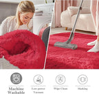 OLANLY Red Round Rugs for Bedroom - Machine Washable, 2 ft Circle Area Rugs for Living Room, Soft and Fluffy Shaggy Carpet for Teen Girls and Boys, Nursery Rooms, Dorms, Home Decor Aesthetic