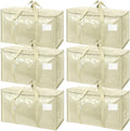 TICONN 6 Pack Extra Large Moving Bags Heavy Duty with Zippers & Carrying Handles, Durable Storage Bags Moving Boxes for Closet Organizers and Storage (6 Pack, Cream)