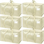 TICONN 6 Pack Extra Large Moving Bags Heavy Duty with Zippers & Carrying Handles, Durable Storage Bags Moving Boxes for Closet Organizers and Storage (6 Pack, Cream)