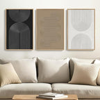 Framed Black and White Brown Abstract Wall Art, 3 Piece Boho Geometric Canvas Prints Paintings Artwork for Walls, Modern Minimalist Neutral Pictures for Living Room Dining Room Bedroom Wall Decor 16x24 In