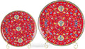 KAMMAK Decorative Plates Set for Display, Red Ceramic Plate Decor with Stand, Handmade Vintage Porcelain Ornament for Table, Living Room, Kitchen, Office, Perfect Chinese Style Dish Gift (8in+10in)