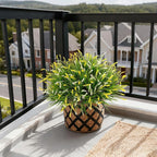 Artificial Faux Plants for Outdoor Spring Decoration, 12 Pcs Fake Monkey Grass for Garden Porch Balcony Planters, Fake Flowers Shrubs UV Resistant No Fade Plants Greenery Bush(Yellow White)