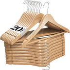 Premium Wooden Hangers 20 Pack - Durable Non Slip Coat Hangers Heavy Duty- Natural Solid Wood Hangers - Clothes Hangers with Chrome Swivel Hooks - Great for Jacket, Dress, Suit Hangers, Home-It
