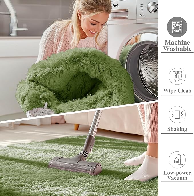 OLANLY Area Rugs for Living Room Bedroom, Machine Washable 4x5.9 ft Soft Fluffy Shaggy Bedside Rug, Indoor Floor Carpet for Kids Girls and Boys, Dorms, Nursery Rooms, Home Decor Aesthetic, Green