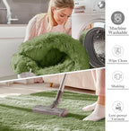 OLANLY 2x5 Machine Washable Runner Rugs for Hallway, Soft Fluffy Shaggy Bedside Rugs for Bedroom, Living Room, Indoor Floor Carpet for Kids Girls and Boys, Home Decor Aesthetic, Green