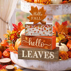 Moucuny 4 Pcs Fall Decor Wooden Maple Leaf Decoration Thanksgiving Tiered Tray Decor Rustic Wooden Maple Leaf Block Sign Thanksgiving Table Centerpiece Farmhouse for Autumn Harvest Party Kitchen Home