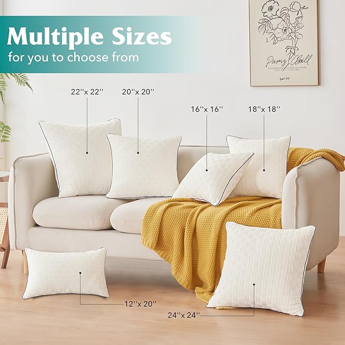 Oubonun 20 x 20 Pillow Inserts Set of 2 - Square Decorative Throw Pillows for Couch Bed Sofa Living Room 100% Polyester Filling Beige 20 Inch Pillows