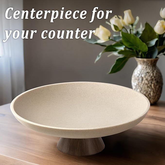 LIN CHUAN Large Decorative Bowl, Modern Resin Pedestal Bowl for Home Decor, Stylish Fruit Bowl for Kitchen Counter, Chic Key Holder for Entry Table, Brown