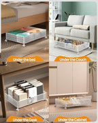 Under Bed Storage with Wheels, 2 Pack Foldable Metal Under Bed Storage Containers, 60L Rolling Underbed Storage, Easy Assembly Under The Bed Storage for Bedroom Clothes Shoes Blankets