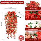 Artificial Hanging Flowers for Outdoors, 2 PCS UV Resistant Faux Silk 150 Morning Glory Each Trailing Vines, Fake Plants for Spring Outdoor Garden Planter Porch Patio Decoration, Red