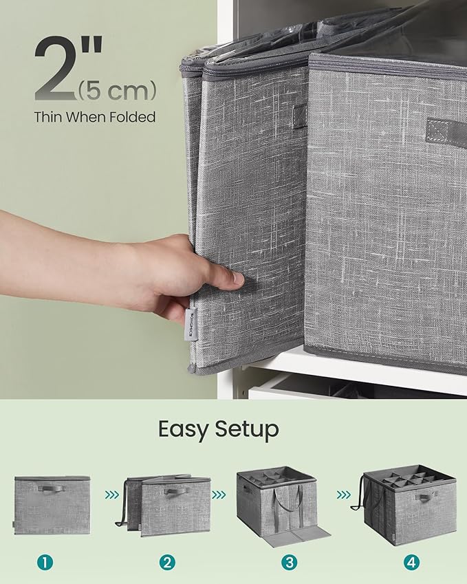 SONGMICS Shoe Organizer for Closet, Set of 2, Shoe Storage Box with Clear Lid, Foldable Fabric Bins, Holds 32 Pairs Total, Reinforced Handles, 16.5 x 16.5 x 12.5 Inches, Cattail Gray ULSP602G01