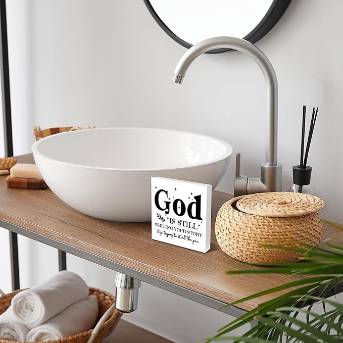 Farmhouse Decor, Christian God Home Decorations, Aesthetic Entry Way Table Shelf Wood Box Decor, Living Room Table Accessories, Boho Office Decorations For Work (02)