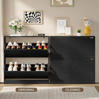 Shoe Cabinet with 2 Flip Drawers, Slim Narrow Shoe Storage Cabinet, Freestanding Shoe Organizer with Adjustable & Removable Shelves, Top Display Shelf for Entryway, Hallway, Foyer, Closet