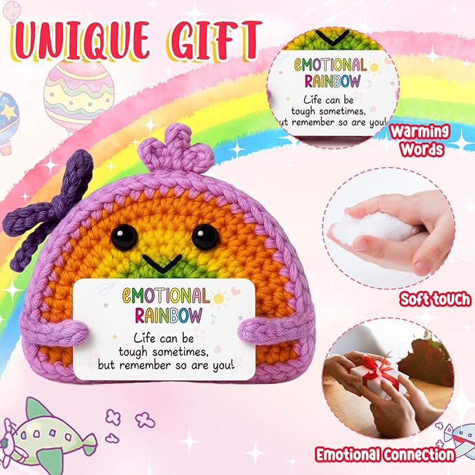 MAMAGIFTREE Crochet Rainbow Gift with Encouragement Card – Thinking of You Keepsake for Women Friend Sister, Get Well Soon Birthday Gift